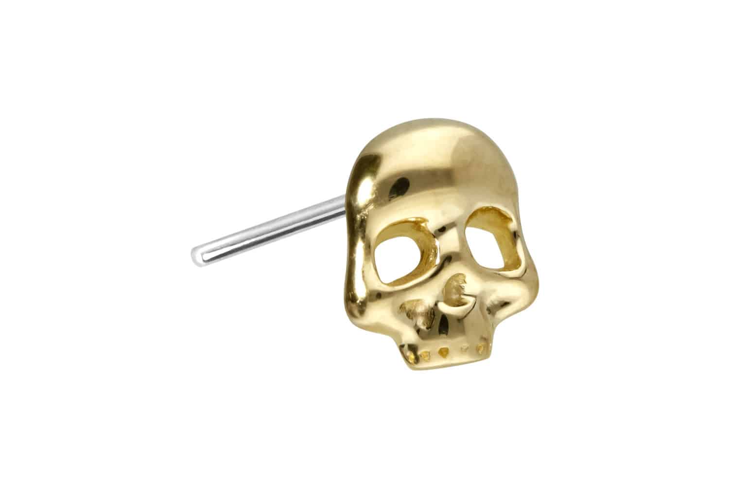 14 Karat Gold Aufsatz mit Titan Push Pin TOTENKOPF von Piercingline
